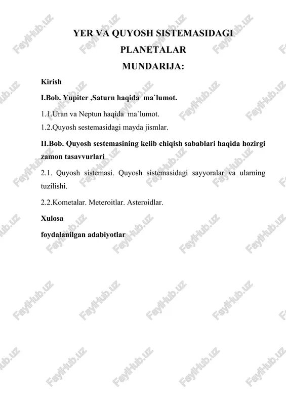 yer va quyosh sistemasidagi planetalar — DOCX