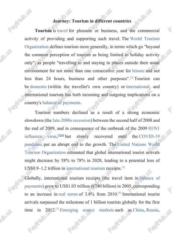 tourism in different countries — DOCX