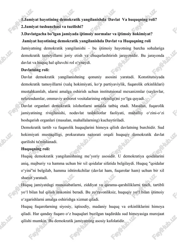 davlat va huquqning roli — DOC