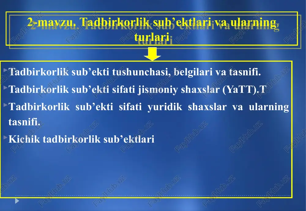 tadbirkorlik faoliyati — PPT
