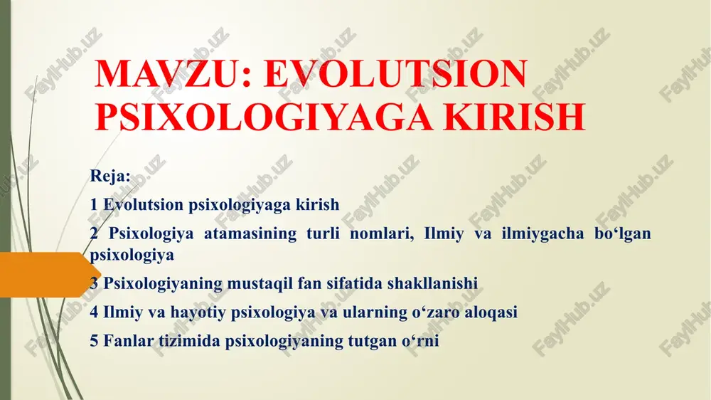 evolutsion psixologiyaga kirish — PPTX