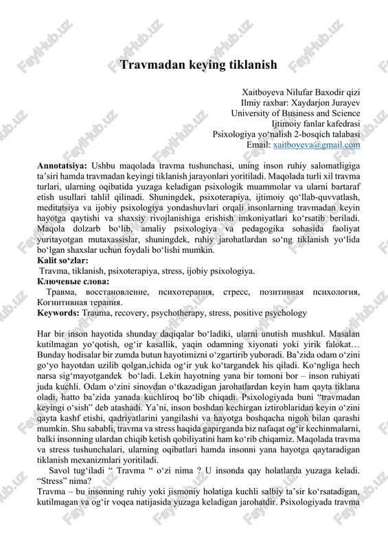 travmadan keying tiklanish — DOCX