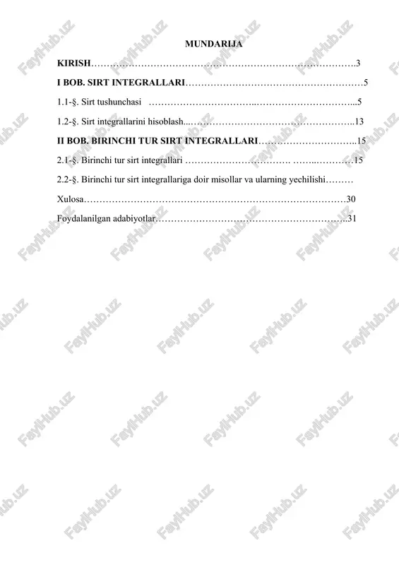 birinchi tur sirt integrallari — DOCX