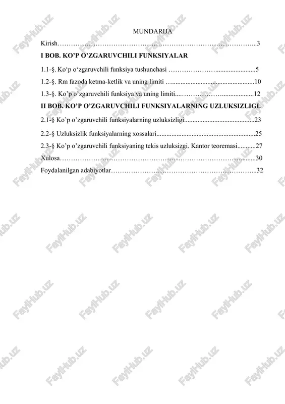 ko’p o’zgaruvchili funksiyalar — DOCX