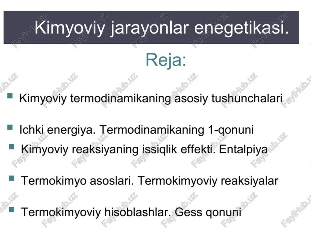kimyoviy jarayonlar enegetikasi — PPTX