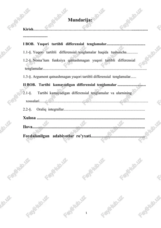 yuqori tartibli differensial tenglamalar — DOCX