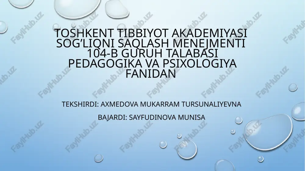 toshkent tibbiyot akademiyasi — PPTX