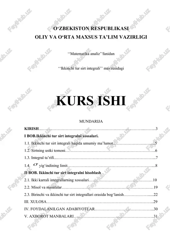 ikkinchi tur sirt integrali — DOCX