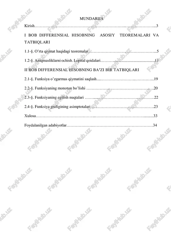 differensial hisobning asosiy teoremalari va tatbiqlari — PDF