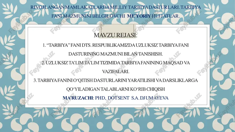 rivojlangan mamlakatlarda milliy tarbiya dasturlari — PDF