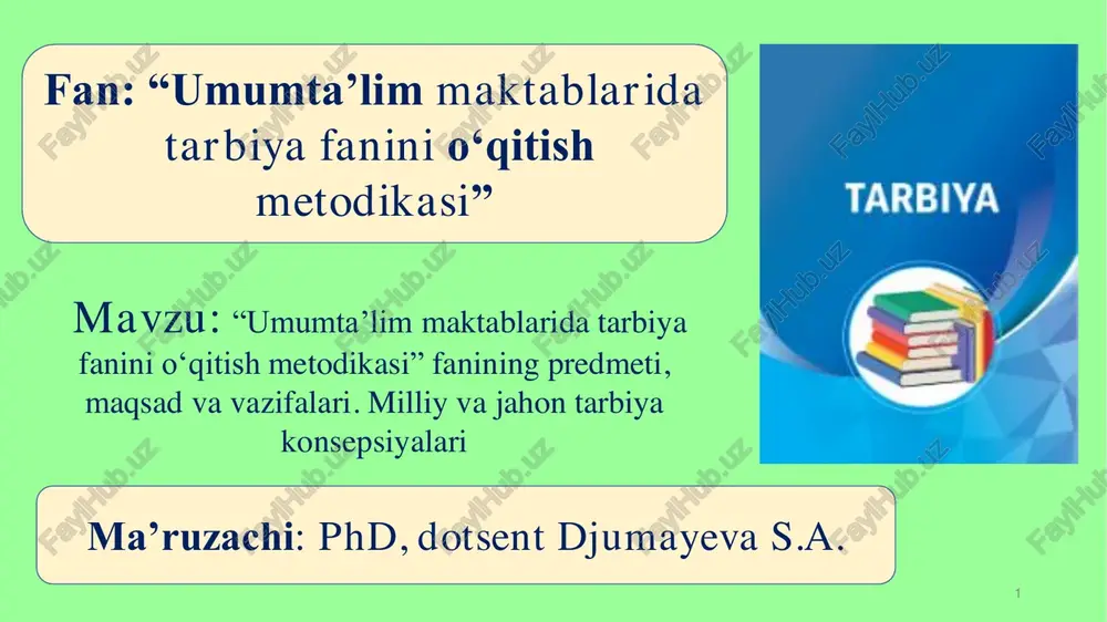 “umumta’lim maktablarida tarbiya fanini o‘qitish metodikasi” — PDF