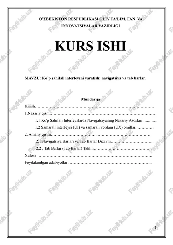 ko’p sahifali interfeysni yaratish: navigatsiya va tab barlar — DOCX