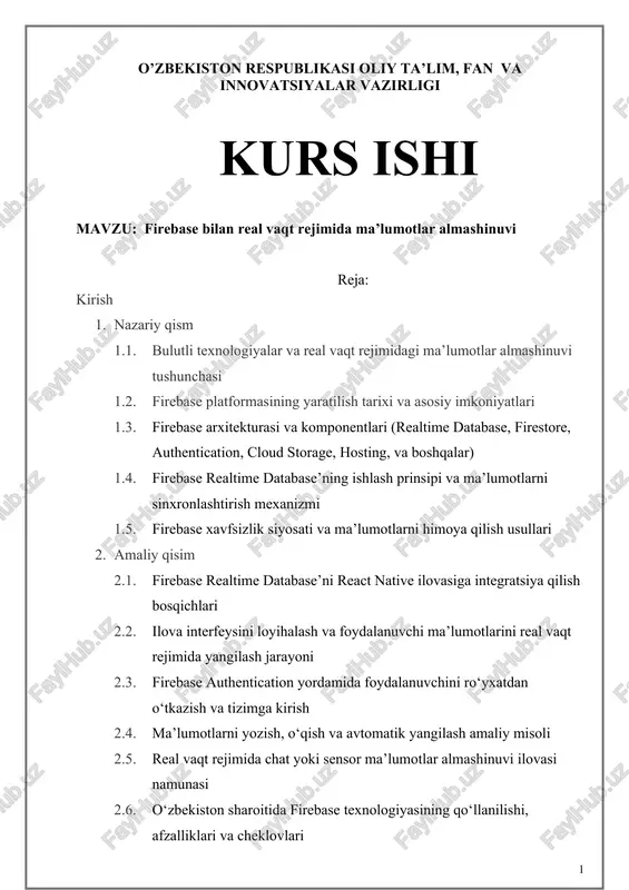firebase bilan real vaqt rejimida ma’lumotlar almashinuvi — DOCX