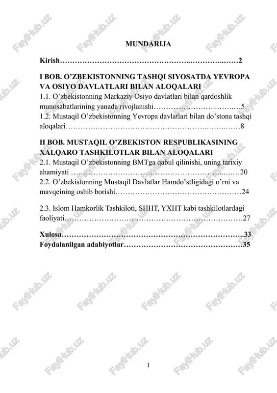 mustaqil o’zbekistonning tashqi siyosati — DOCX