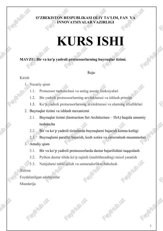 bir va koʼp yadroli protsessorlarning buyruqlar tizimi. — DOCX