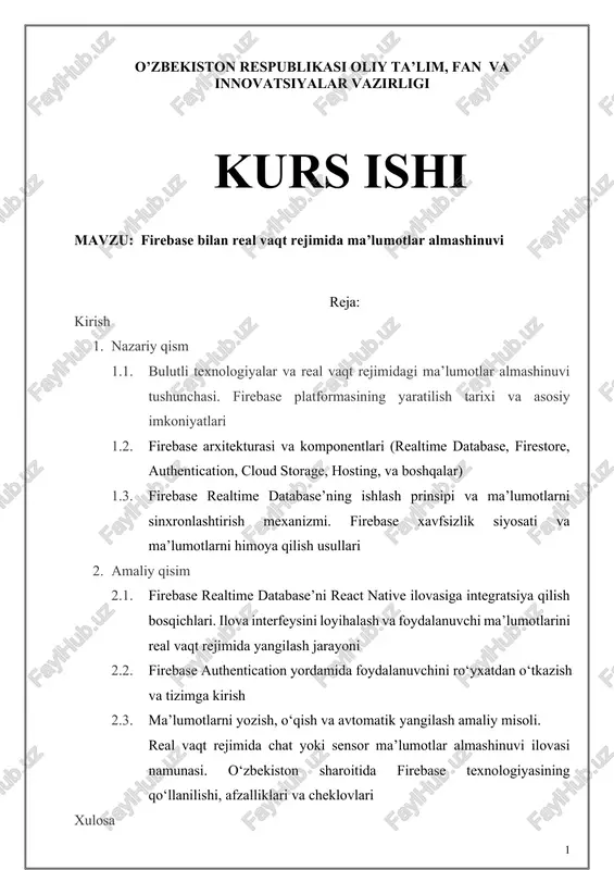 bulutli texnologiyalar va real vaqt rejimidagi ma’lumotlar almashinuvi — DOCX