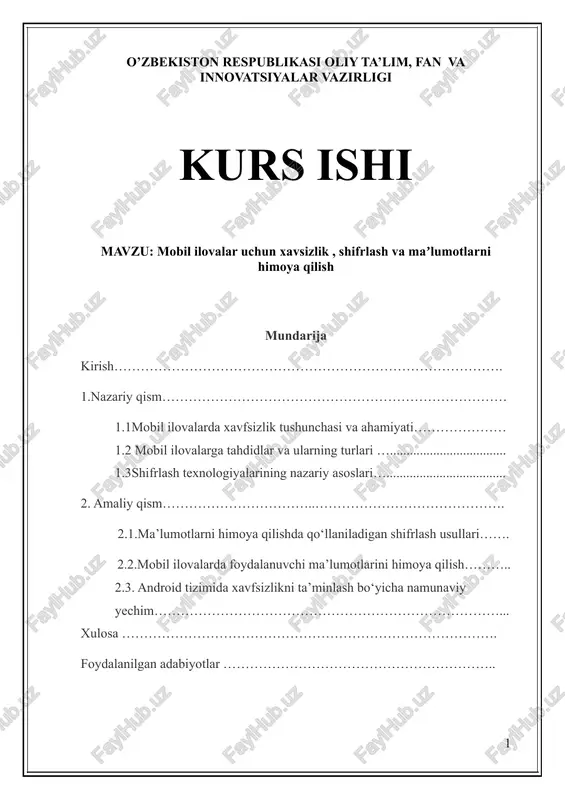 mobil ilovalar uchun xavsizlik, shifrlash va maʼlumotlarni himoya qilish — DOCX