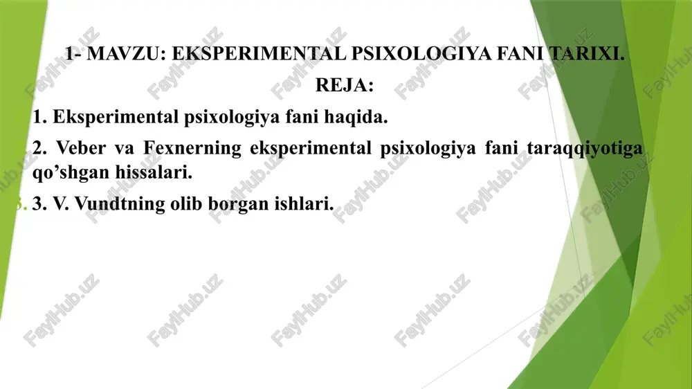 eksperimental psixologiya fani tarixi — PPTX