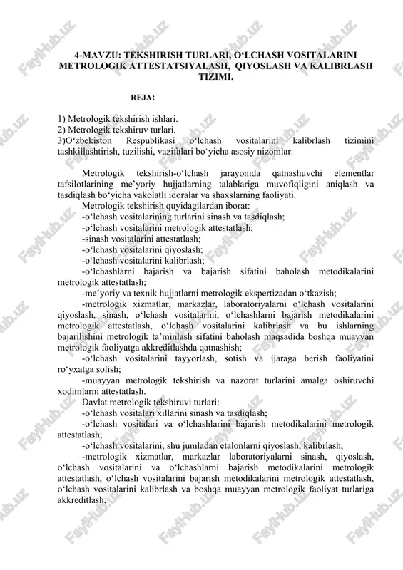 metrologik tekshirish va kalibrlash — DOCX