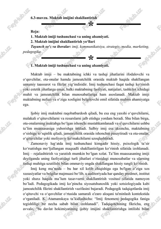 maktab imijini shakllantirish — DOCX