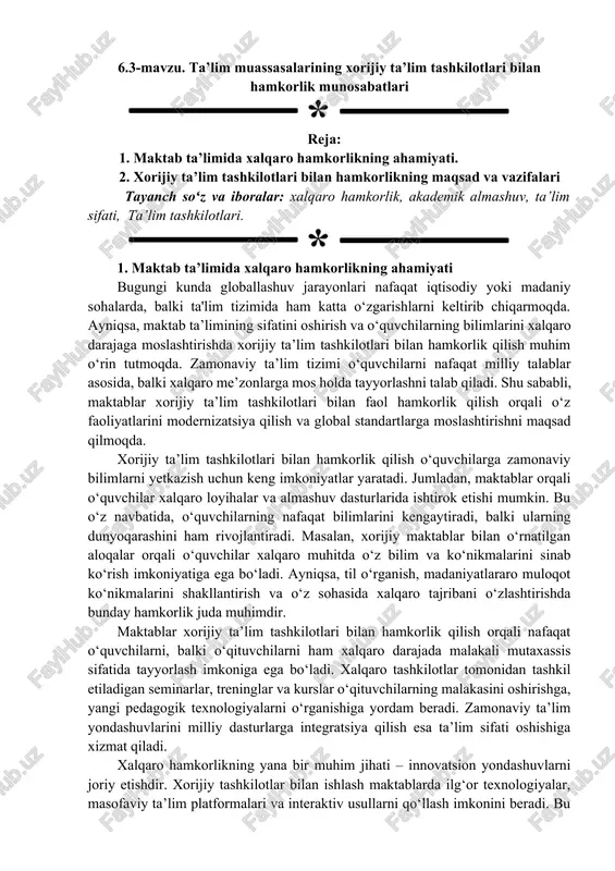 xorijiy ta’lim tashkilotlari bilan hamkorlik — DOCX