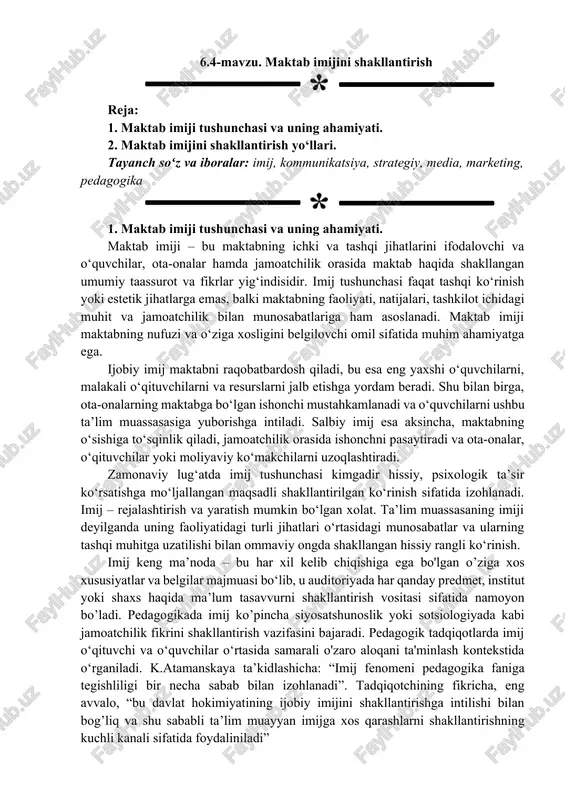maktab imijini shakllantirish — DOCX