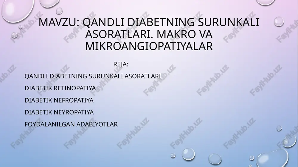 qandli diabetsurunkali asoratlar — PPTX