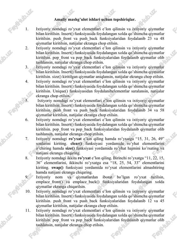 ixtiyoriy ro'yxat elementlarini boshqarish — DOCX
