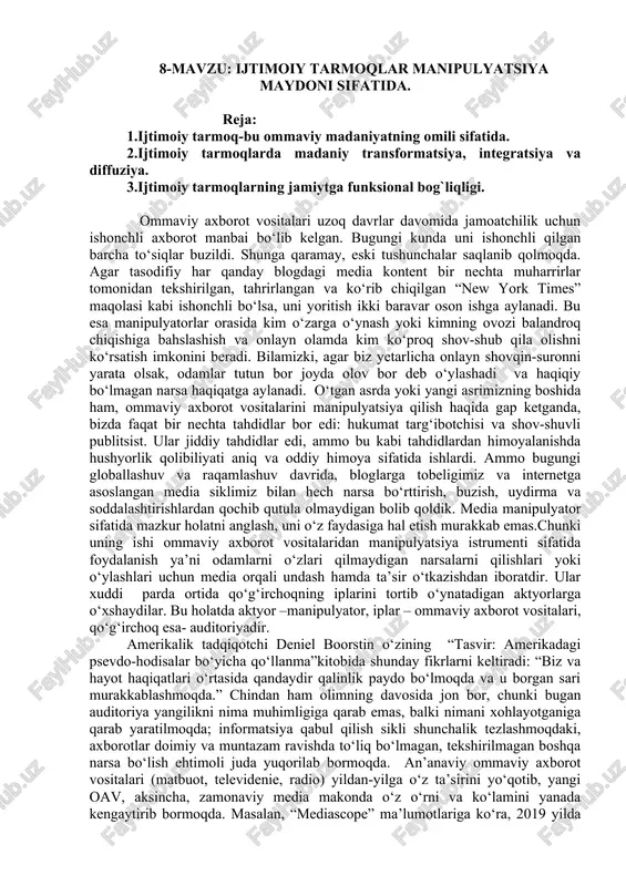 ijtimoiy tarmoqlar manipulyatsiya maydoni sifatida — DOCX
