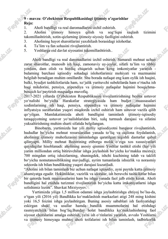 aholi bandligi va real daromadlarini izchil oshirish — DOCX