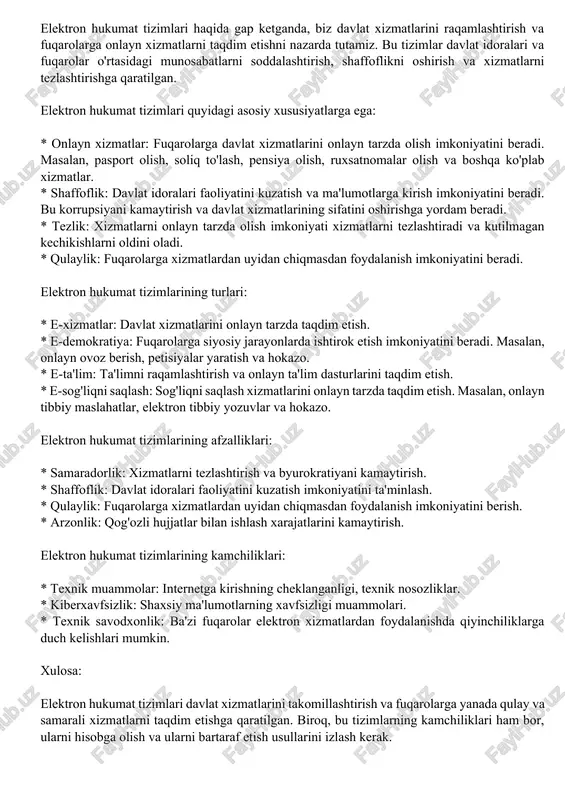elektron hukumat tizimlari — DOCX