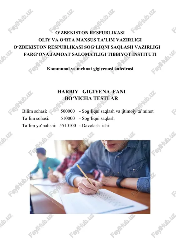 harbiy gigiyena fani bo‘yicha testlar — DOCX