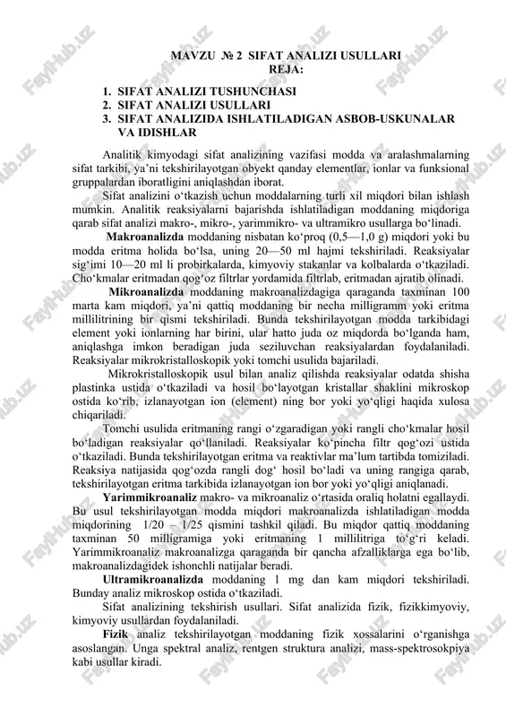 sifat analizi usullari — DOCX