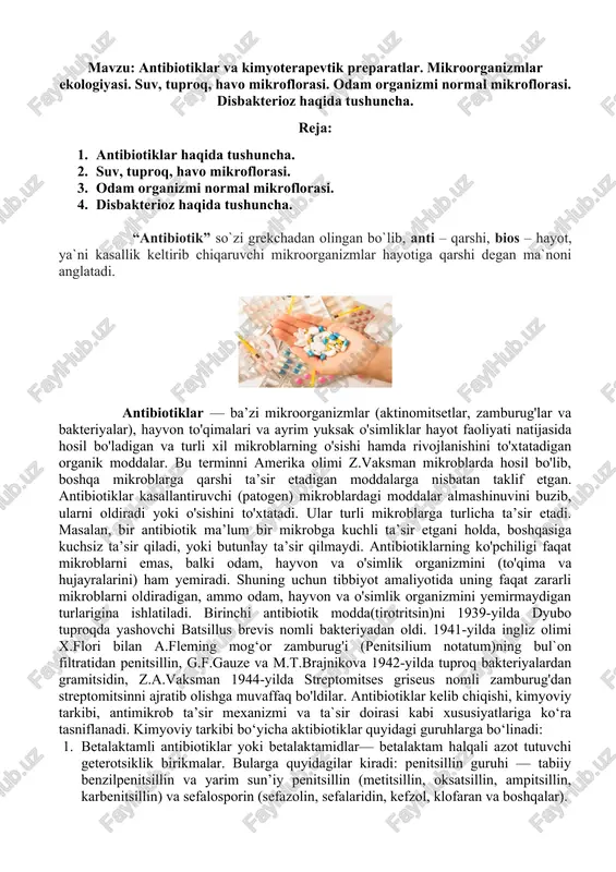 antibiotiklar va kimyoterapevtik preparatlar — DOCX