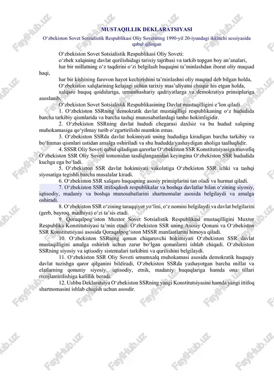 mustaqillik deklaratsiyasi — DOCX