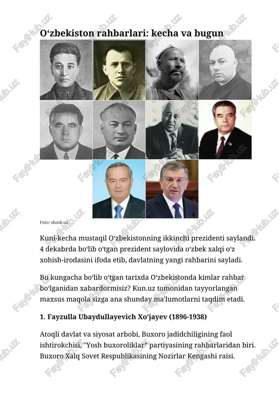 o‘zbekiston rahbarlari: kecha va bugun — DOCX