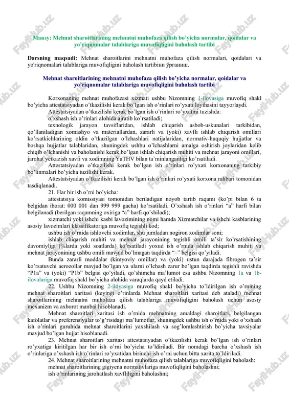 mehnat sharoitlari va muhofaza qilish — DOCX