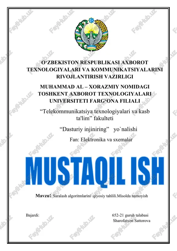 saralash algoritmlarini qiyosiy tahlili — DOCX