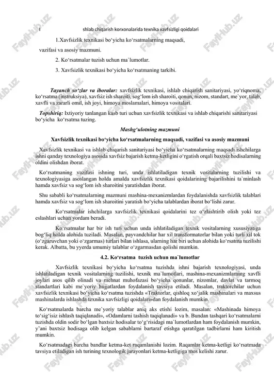 xavfsizlik texnikasi bo‘yicha ko‘rsatmalar — DOCX