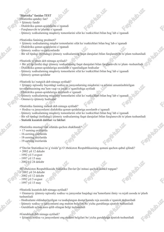 statistika fanidan test — DOCX