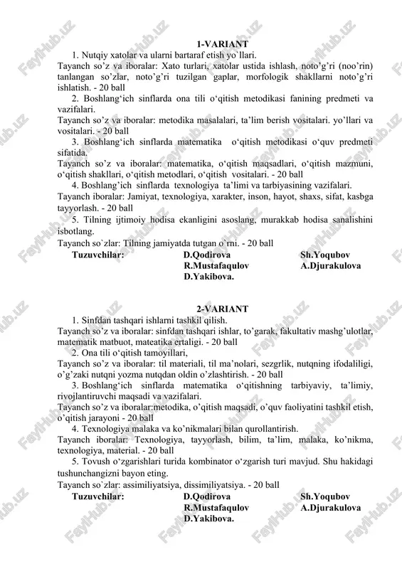 boshlang‘ich sinflarda matematika o‘qitish metodikasi — DOCX