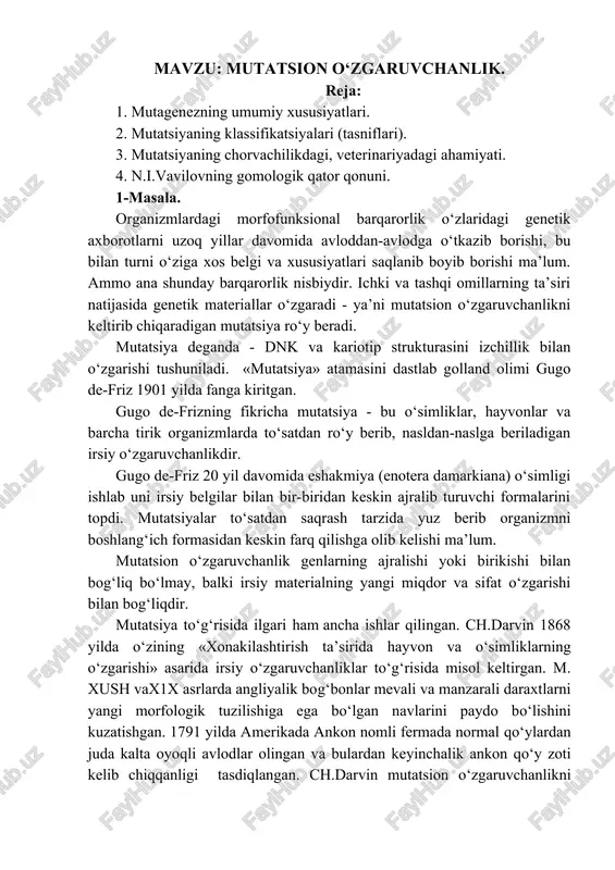 mutatsiya va mutagenlar — DOCX
