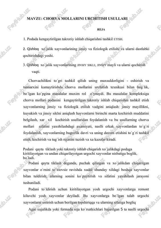 chorva mollarini urchitish usullari — DOCX