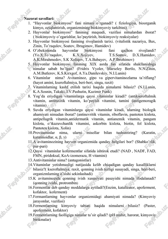 hayvonlar biokimyosi — DOCX