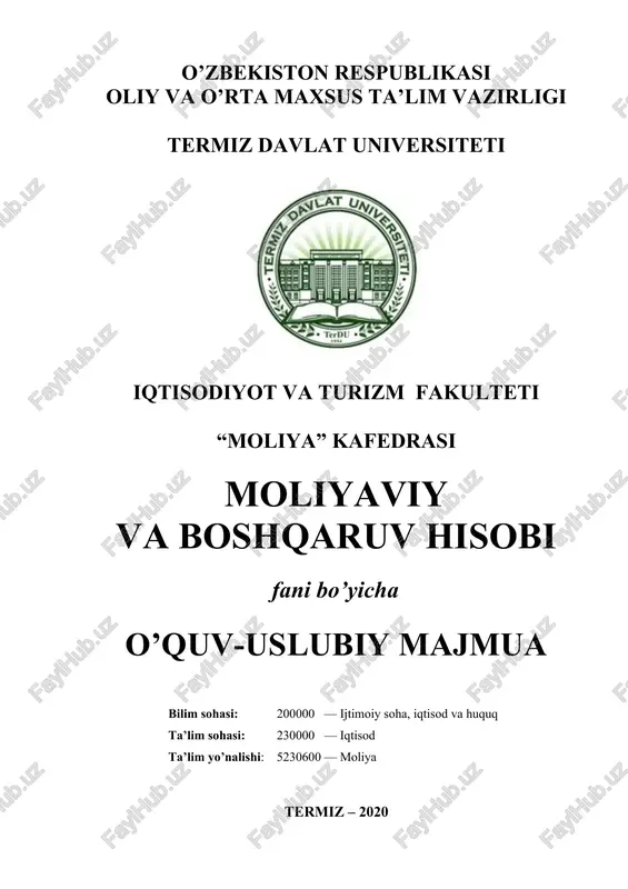 moliyaviy va boshqaruv hisobi — DOCX