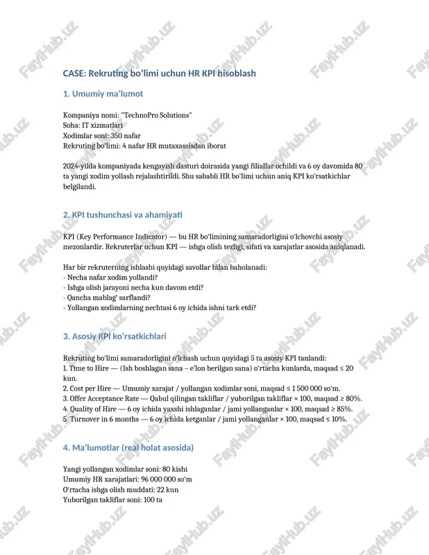 rekruting bo‘limi uchun hr kpi hisoblash — DOCX