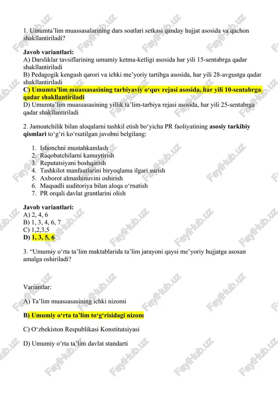 umumta’lim muassasalarining dars soatlari — DOCX