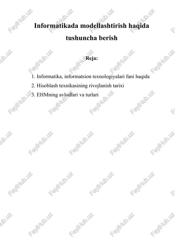 informatikada modellashtirish haqida tushuncha berish — DOCX