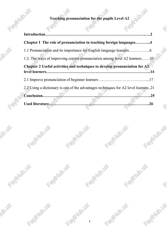 teaching pronunciation for level a2 pupils — DOCX
