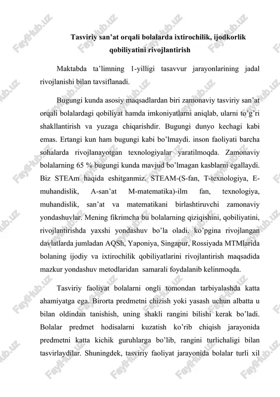 tasviriy san’at orqali bolalarda ixtirochilik — DOCX